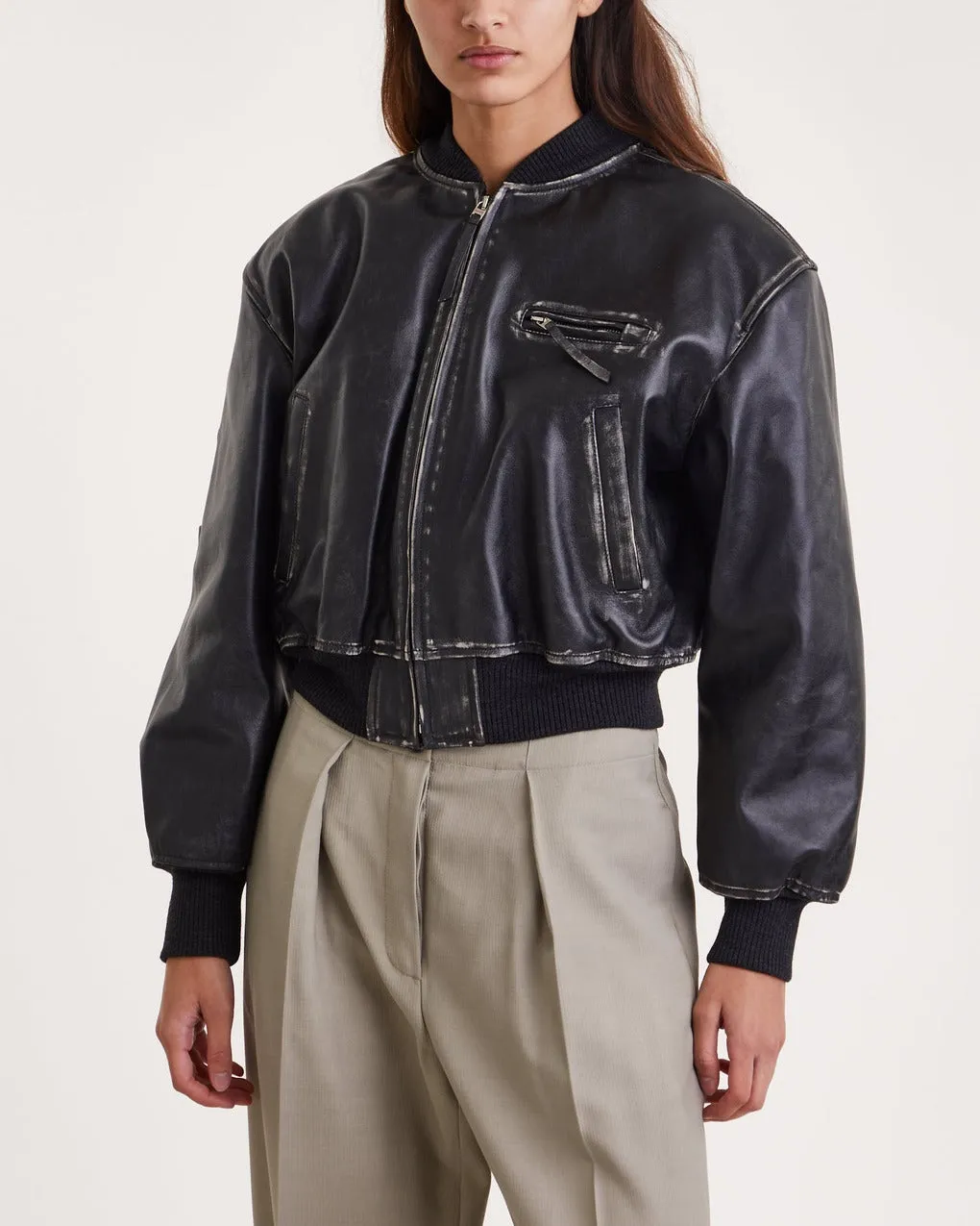 Acne Studios   Jacket Cropped Bomber Leather Black 